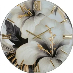 Grande orologio da parete 100cm floreale resina decoro oro