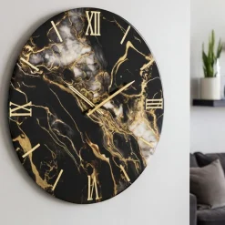 Grande orologio da parete 100cm gold marmy nero oro per soggiorno