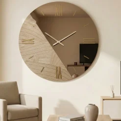 Grande orologio da parete 100cm in specchio bronzo carta da parati oro