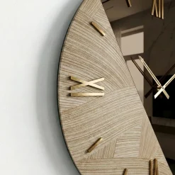 Grande orologio da parete 100cm in specchio bronzo carta da parati oro