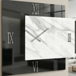 Grande orologio 97x80 specchio fume resina effetto marmo per salone
