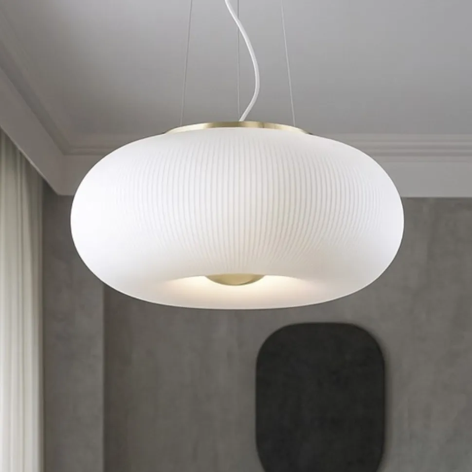 Ideal lux arizona sp5 lampadario soggiorno vetro bianco rigato