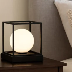 Ideal lux lingotto tl1 small abat-jour da comodino nero boccia vetro bianca