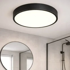 Ideal lux ray pl d40 plafoniera da bagno tonda led 3000k 4000k nera ip44