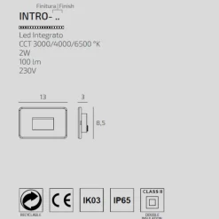 Intro top light segnapasso bianco per esterno da incasso a parete led 2w cct ip65