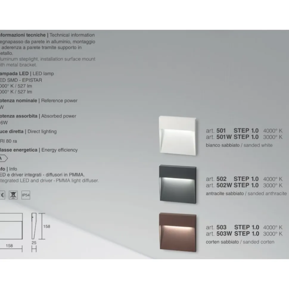 Isyluce step segnapasso led per esterno 6w 4000k corten