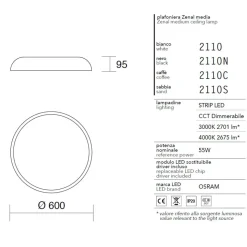 Isyluce zenal plafoniera led 3000k 4000k dimmerabile tonda