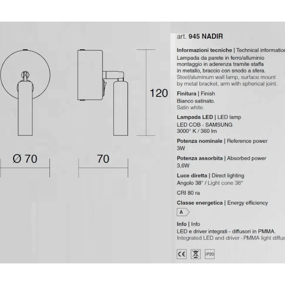 Isyluce applique da comodino bianco luce orientabile