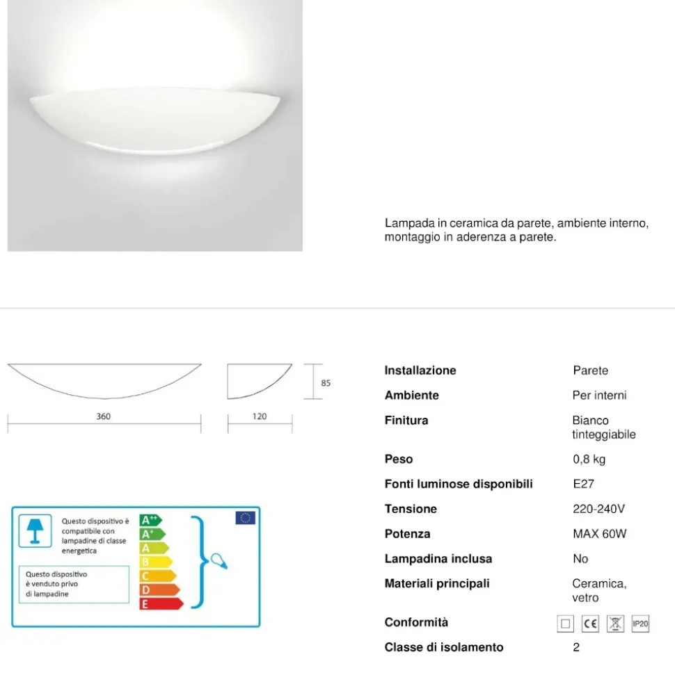 Isyluce shell applique di gesso bianca