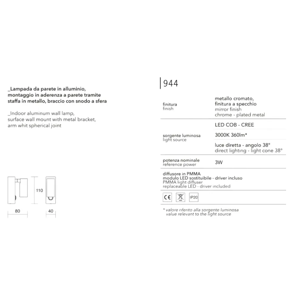 Isyluce zenit applique da comodino cromato orientabile