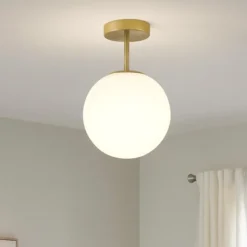 Jugen miloox plafoniera moderna oro ottone sfera vetro bianco