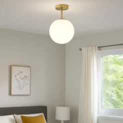 Jugen miloox plafoniera moderna oro ottone sfera vetro bianco