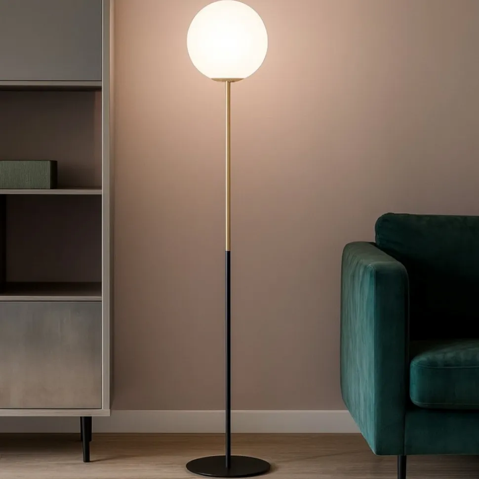 Jugen miloox lampada da terra dimmerabile oro vetro bianco