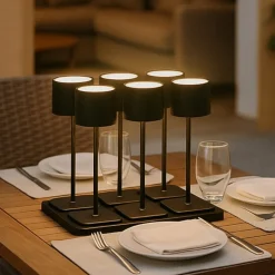 Kit 6 lampade da tavolo senza fili nero portatili per esterno ristorante