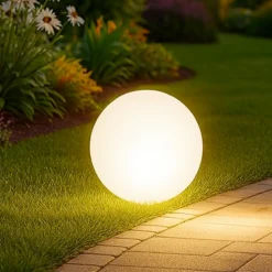 Lampada con picchetto sfera bianca da giardino 30cm 5mt cavo con spina