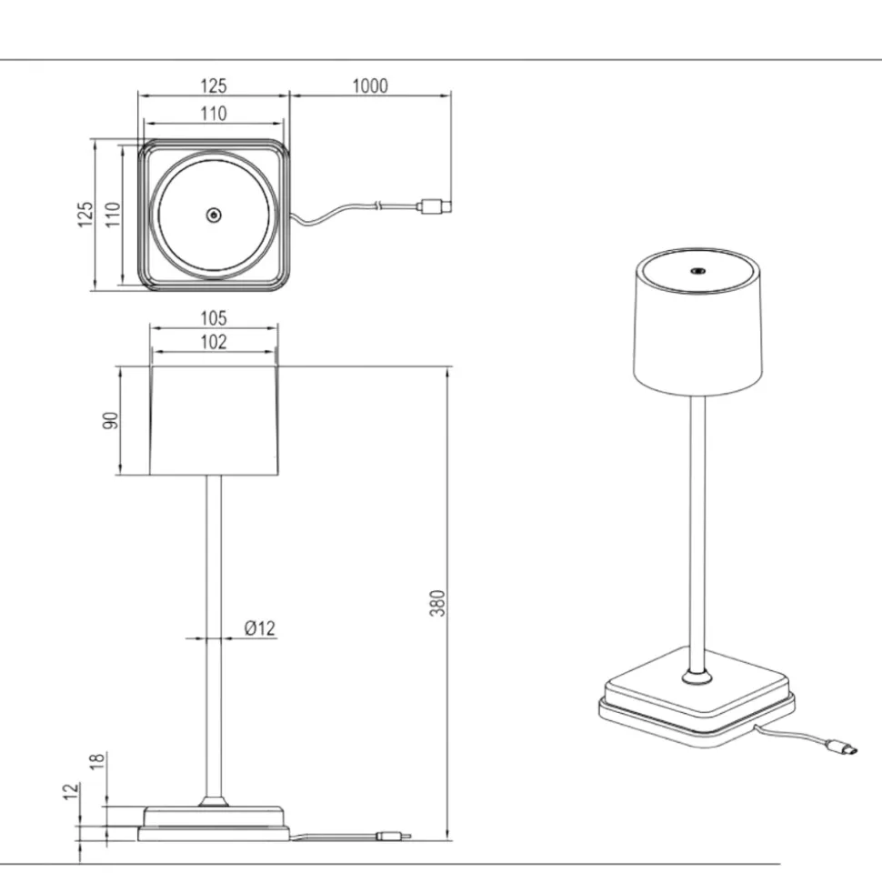 Lampada da tavolino grigio senza fili per esterno ristorante