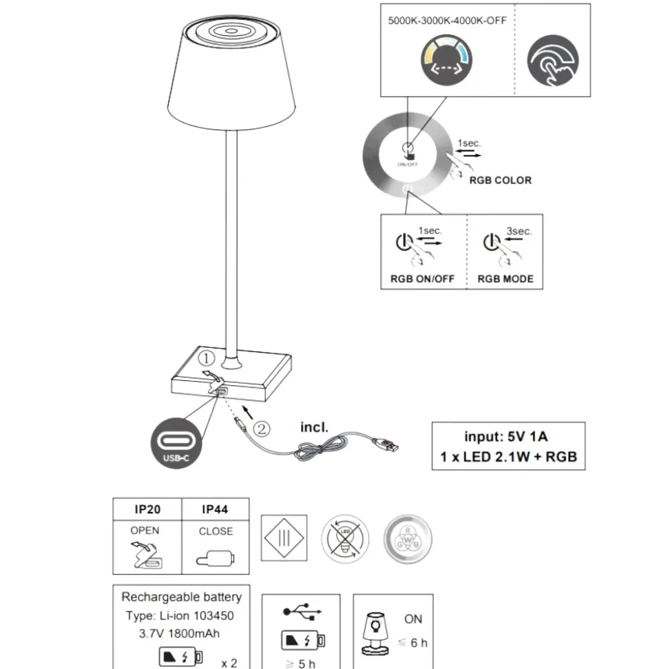 Lampada da tavolino senza fili led cct rgb dimmerabile bianca