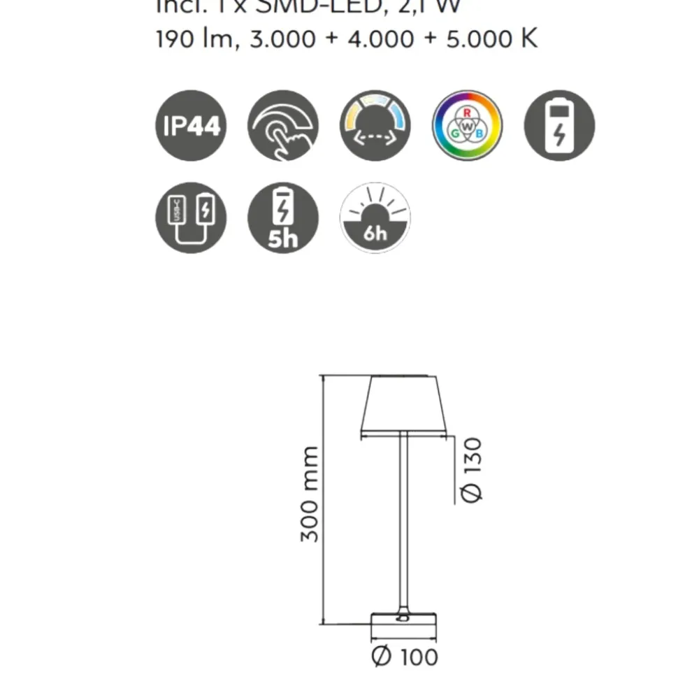 Lampada da tavolino senza fili led cct rgb dimmerabile bianca