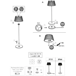 Lampada da tavolo portatile bianca ricaricabile led 3000k