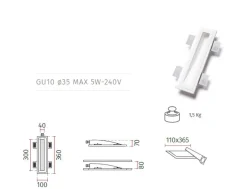 Lampada di gesso cristaly da incasso parete bianco verticale