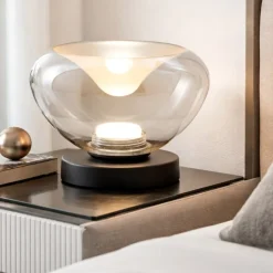Lampada abat-jour da comodino moderna vetro cognac fabas brena