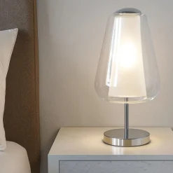 Lampada abat-jour per camera da letto da comodino cromo trasparente