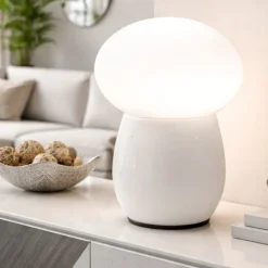 Lampada bianca da tavolo design moderna in vetro fabas luce freddy