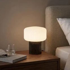 Lampada da comodino abat-jour di ceramica marrone moderna otty perenz