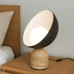 Lampada da comodino abat jour maytoni tavo metallo nero base in cemento
