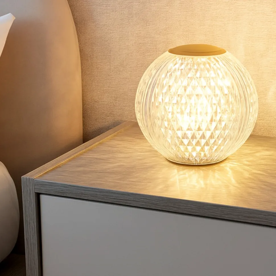 Lampada da comodino abat-jour sfera trasparente oro ricaricabile