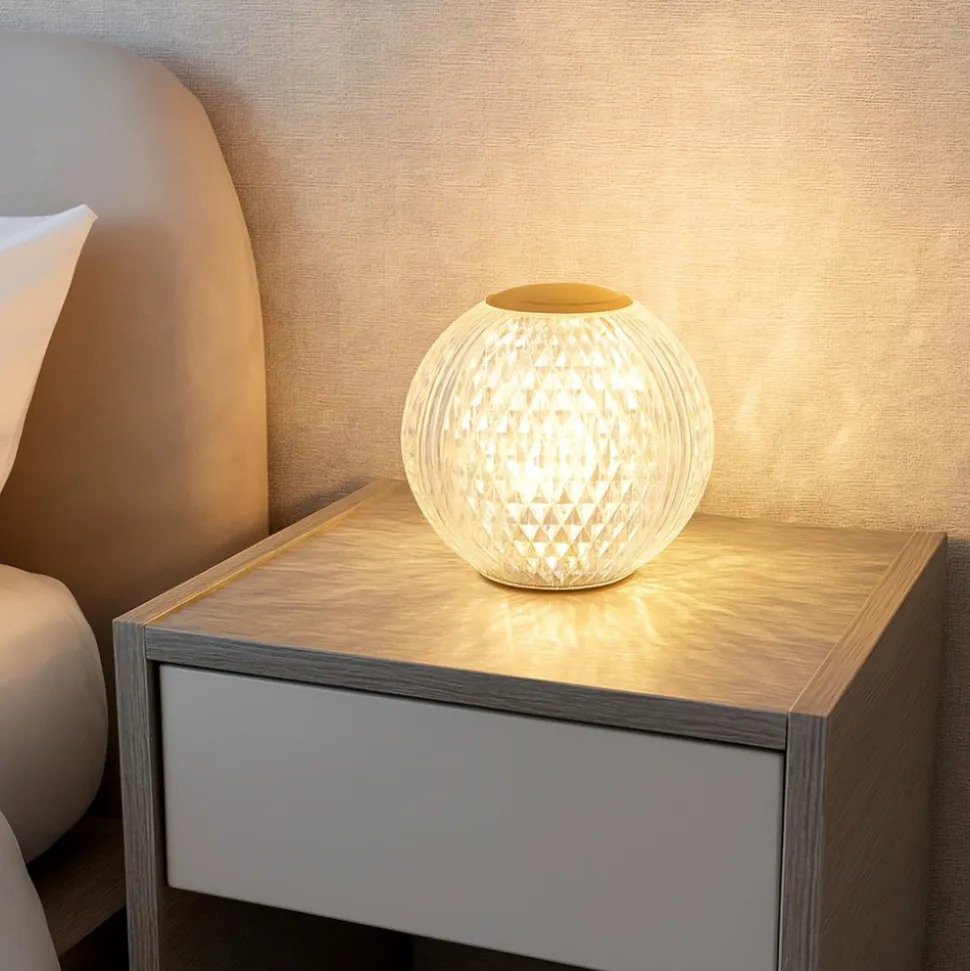Lampada da comodino abat-jour sfera trasparente oro ricaricabile