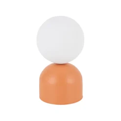 Lampada da comodino arancione design moderna sfera di vetro bianca