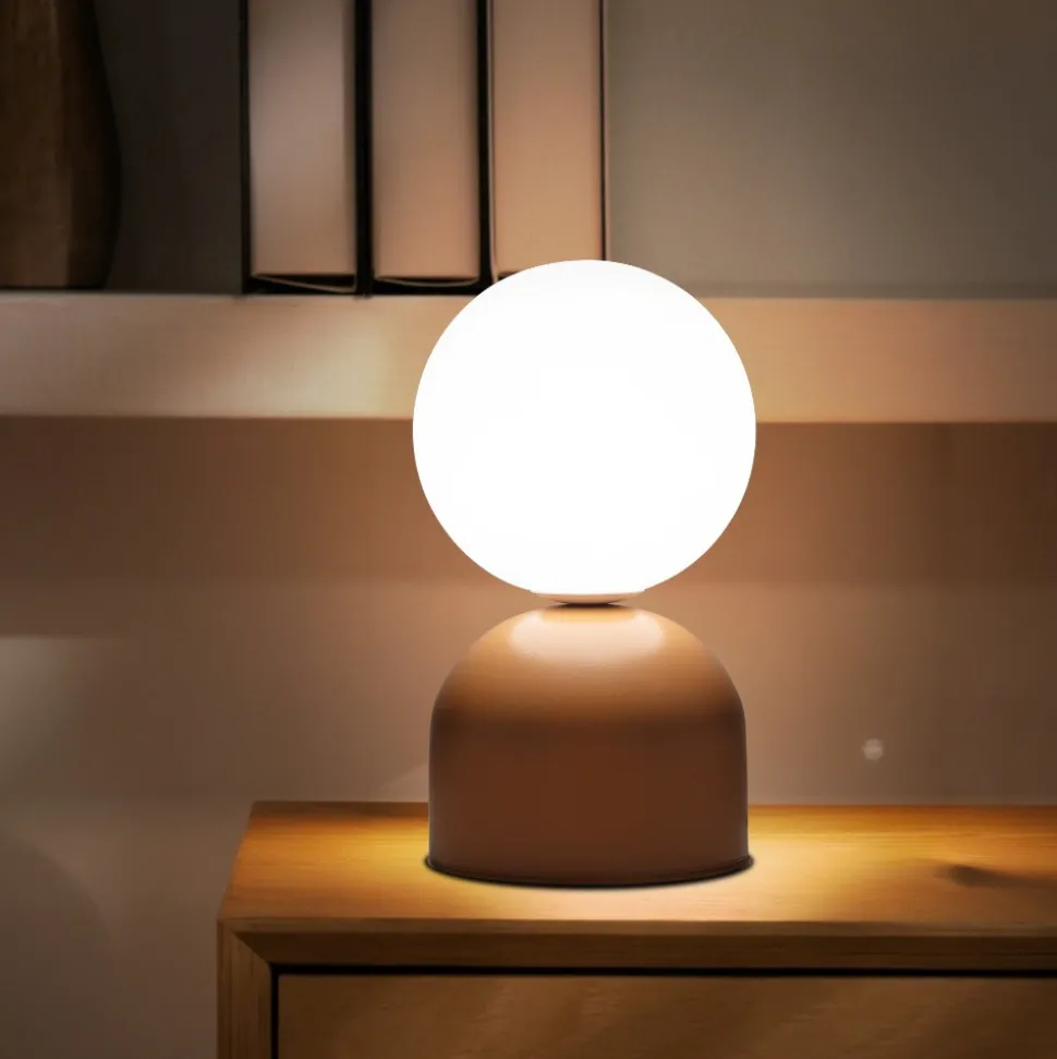 Lampada da comodino arancione design moderna sfera di vetro bianca