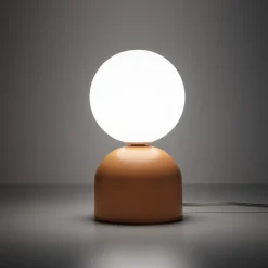 Lampada da comodino arancione design moderna sfera di vetro bianca