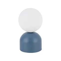 Lampada da comodino azzurro moderna sfera di vetro bianca