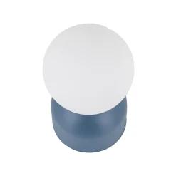 Lampada da comodino azzurro moderna sfera di vetro bianca
