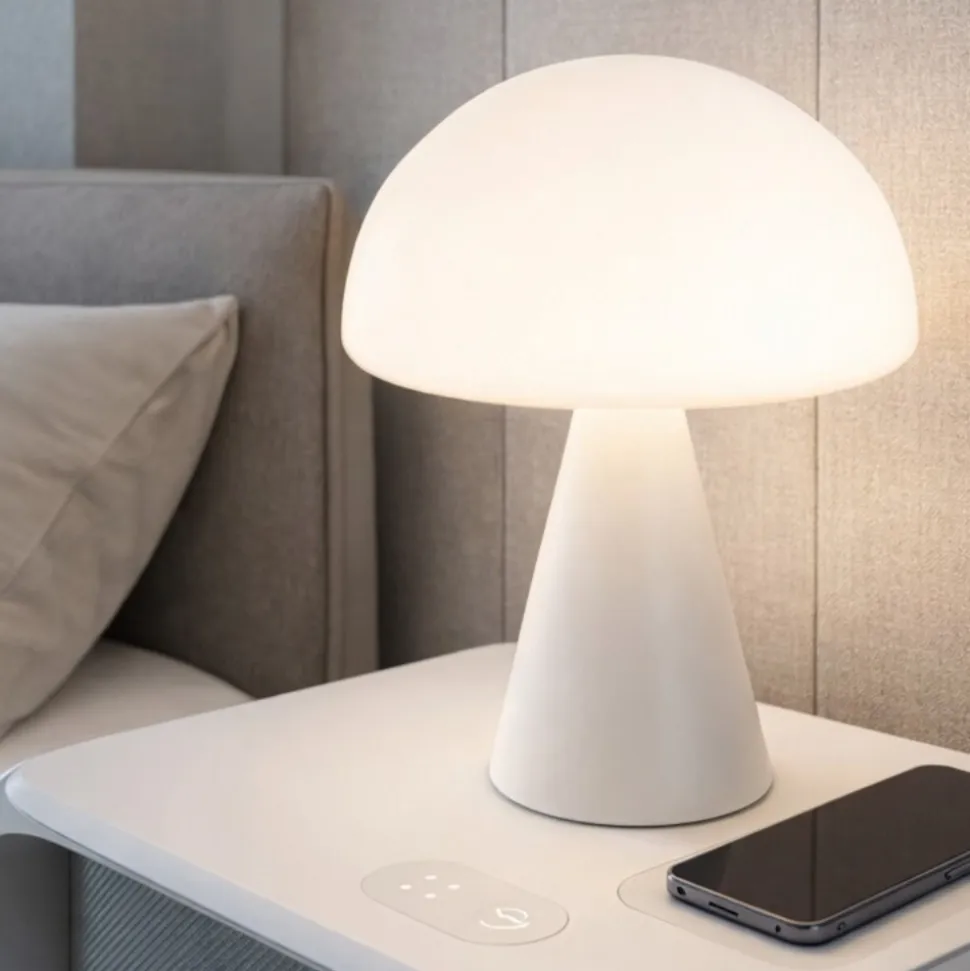 Lampada da comodino bianca moderna in vetro fabas luce blip