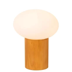 Lampada da comodino di legno sfera in vetro bianco moderna