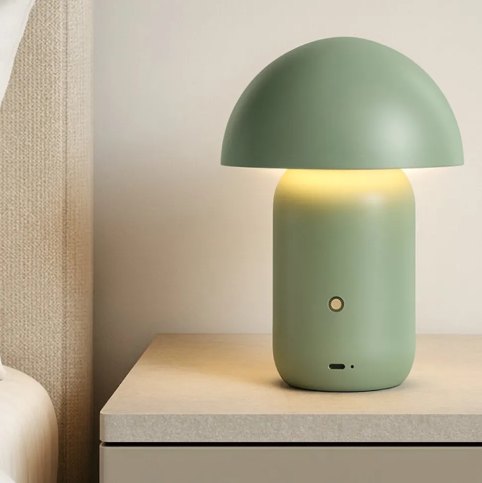 Lampada da comodino fungo moderna portatile verde usb ricaricabile