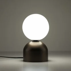 Lampada da comodino marrone sfera bianca design moderna