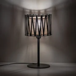 Lampada da comodino nera abat-jour paralume in tessuto moderna