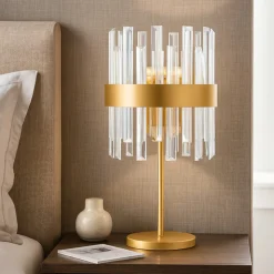 Lampada da comodino oro con cristalli stile contemporaneo