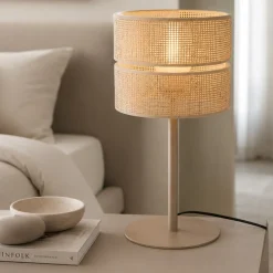 Lampada da comodino paralume in paglia