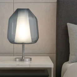 Lampada da comodino vetro blu cromo moderna toplight
