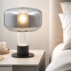 Lampada da comodino vetro fume moderna fabas luce flick