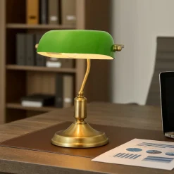 Lampada da scrivania kiwi churchill oro brunito vetro verde maytoni