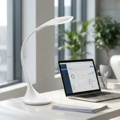 Lampada da scrivania led bianca design moderna orientabile sonagli perenz