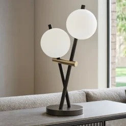 Lampada da tavolo miloox kika due luci nera e oro moderna