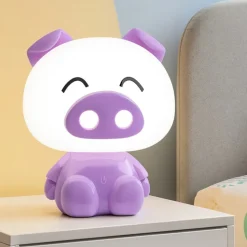 Lampada maialino porpora luce da comodino per cameretta bambina