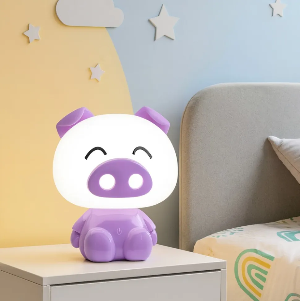 Lampada maialino porpora luce da comodino per cameretta bambina
